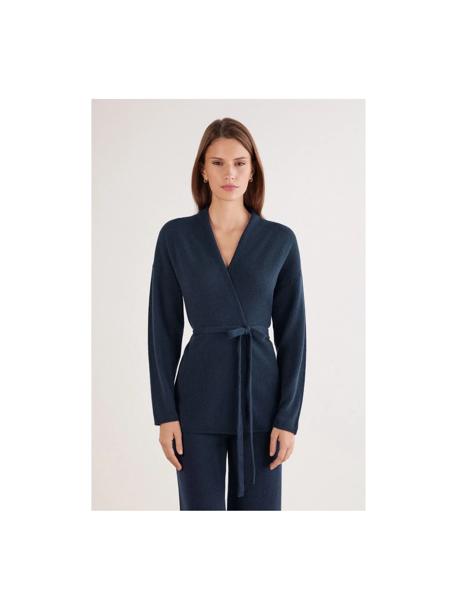Cardigan Com Cinto 100% Cashmere Azul Intimissimi