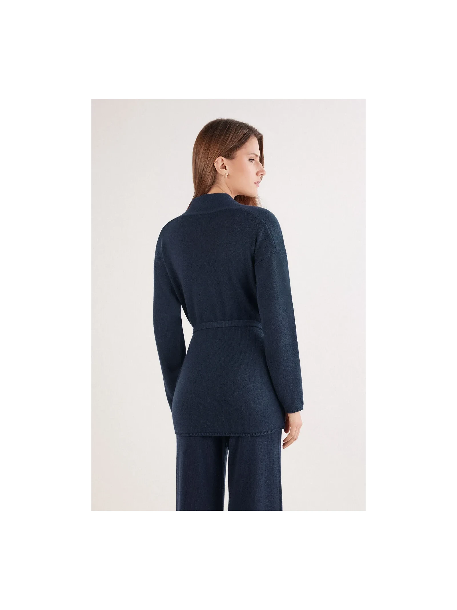 Cardigan Com Cinto 100% Cashmere Azul Intimissimi