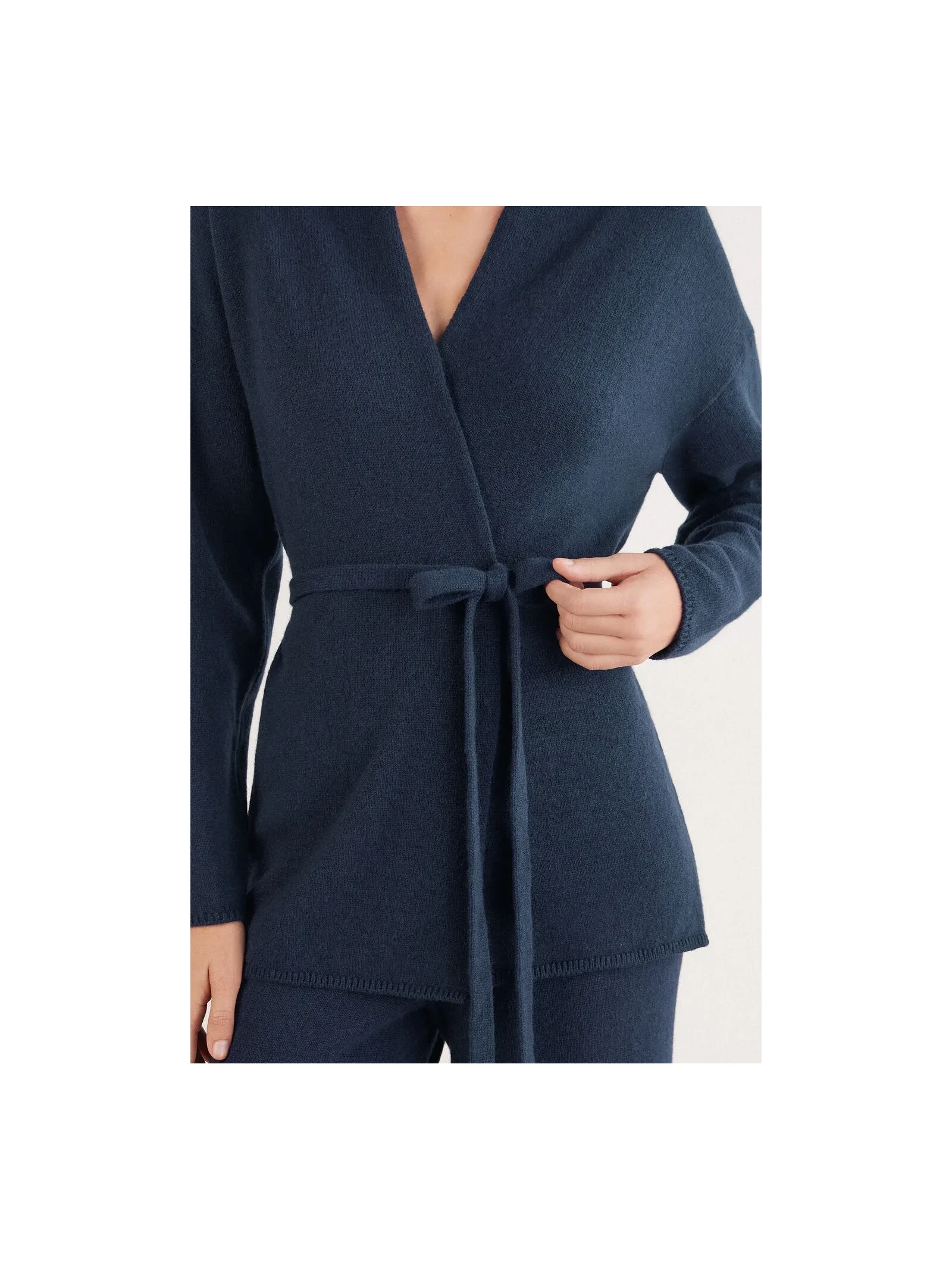 Cardigan Com Cinto 100% Cashmere Azul Intimissimi