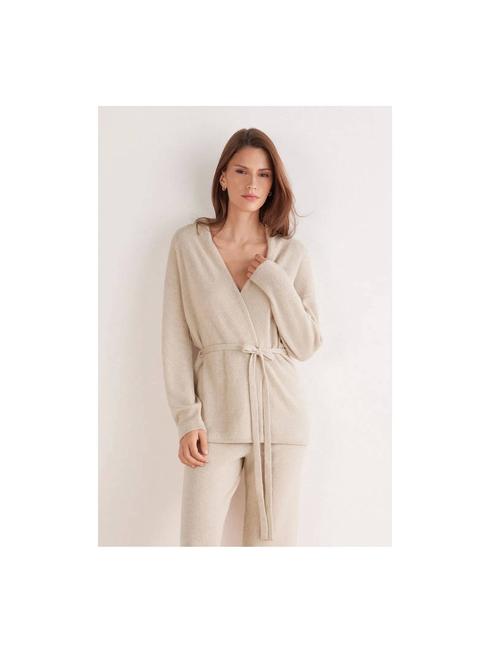 Cardigan Com Cinto 100% Cashmere Bege Intimissimi