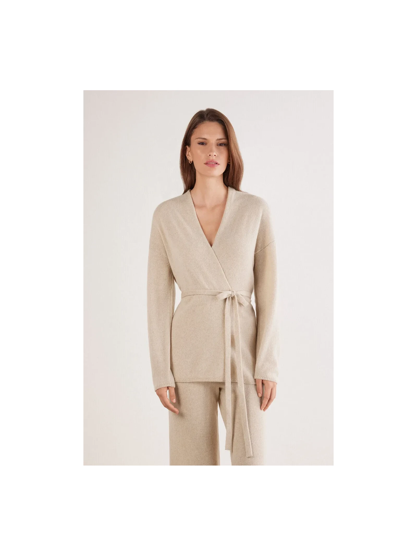 Cardigan Com Cinto 100% Cashmere Bege Intimissimi