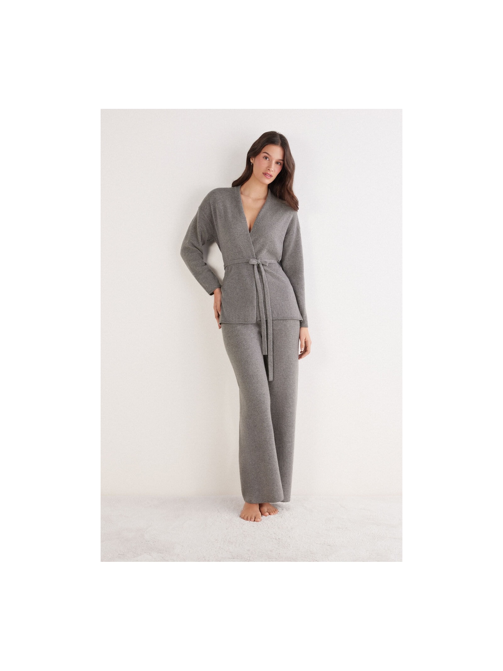 Cardigan Com Cinto 100% Cashmere Cinza Intimissimi