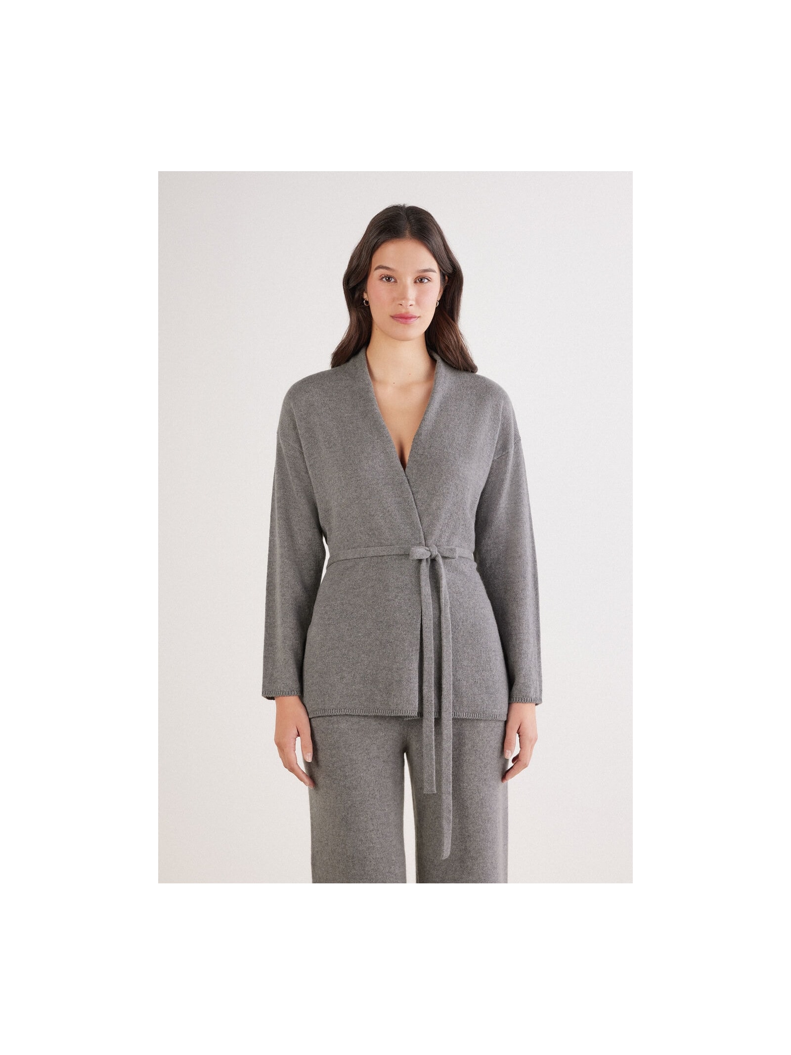 Cardigan Com Cinto 100% Cashmere Cinza Intimissimi