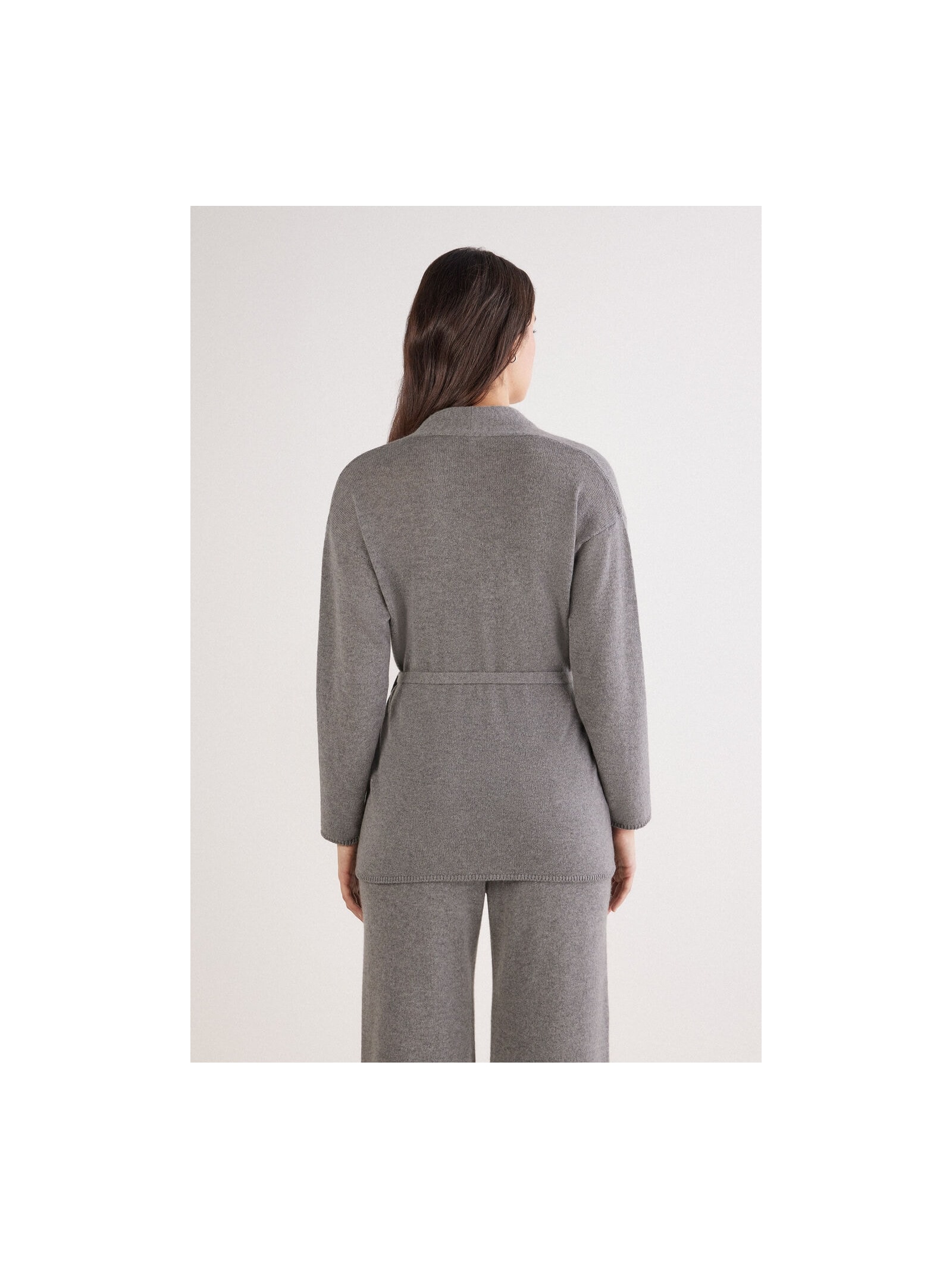 Cardigan Com Cinto 100% Cashmere Cinza Intimissimi