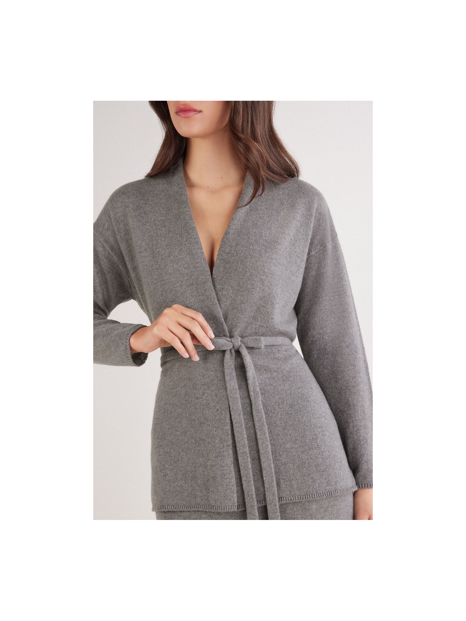 Cardigan Com Cinto 100% Cashmere Cinza Intimissimi