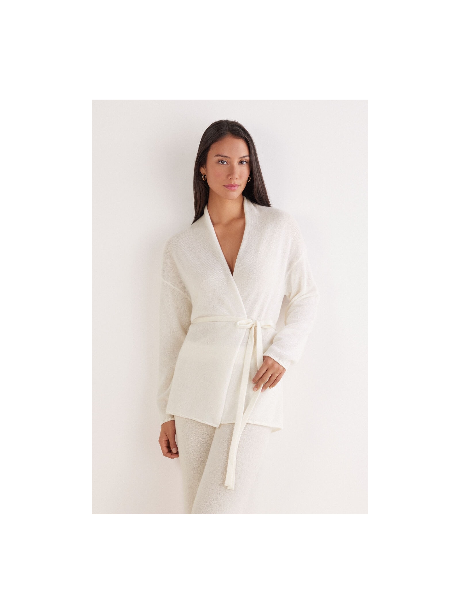 Cardigan Com Cinto 100% Cashmere Marfim Intimissimi
