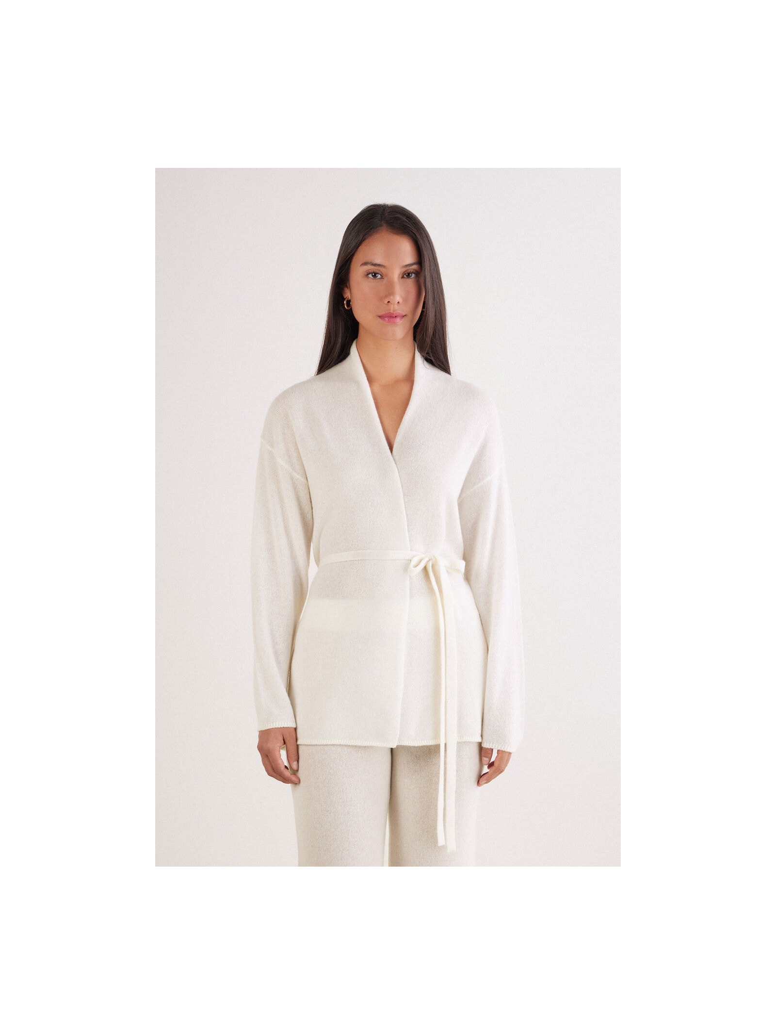 Cardigan Com Cinto 100% Cashmere Marfim Intimissimi