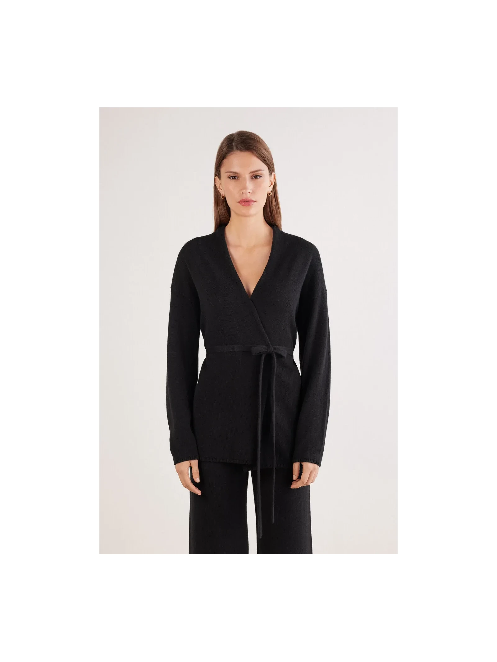 Cardigan Com Cinto 100% Cashmere Preto Intimissimi