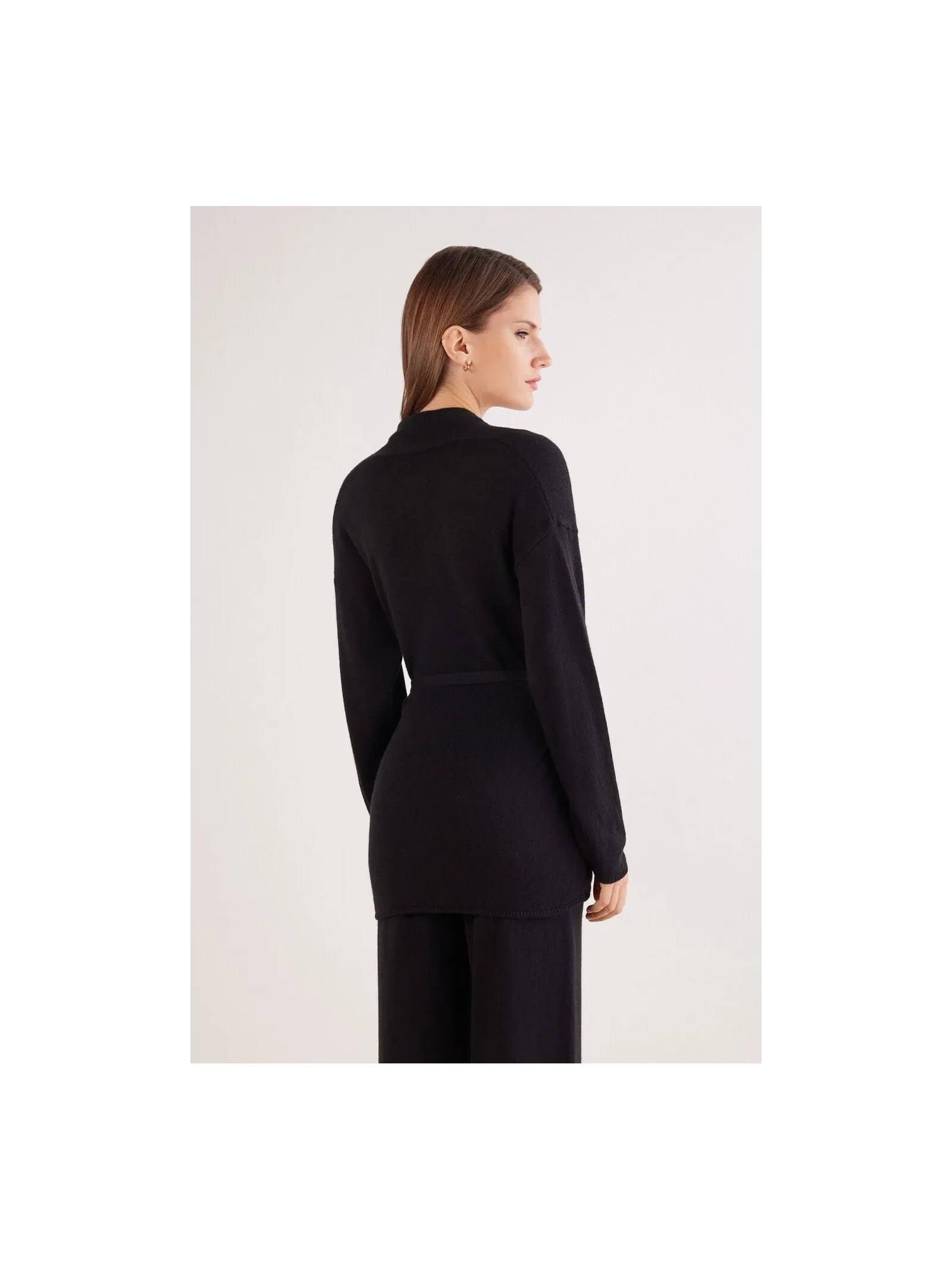 Cardigan Com Cinto 100% Cashmere Preto Intimissimi