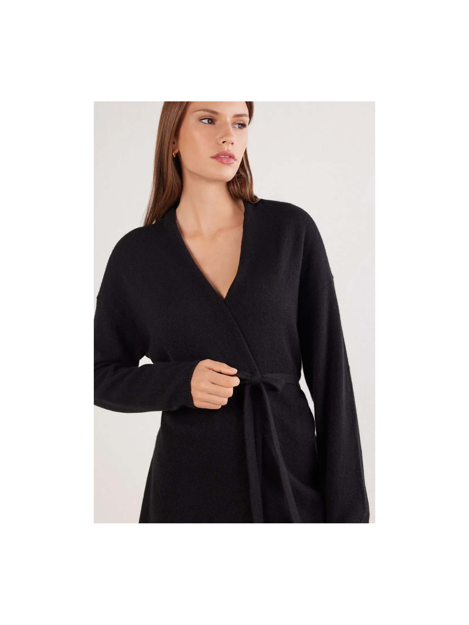 Cardigan Com Cinto 100% Cashmere Preto Intimissimi