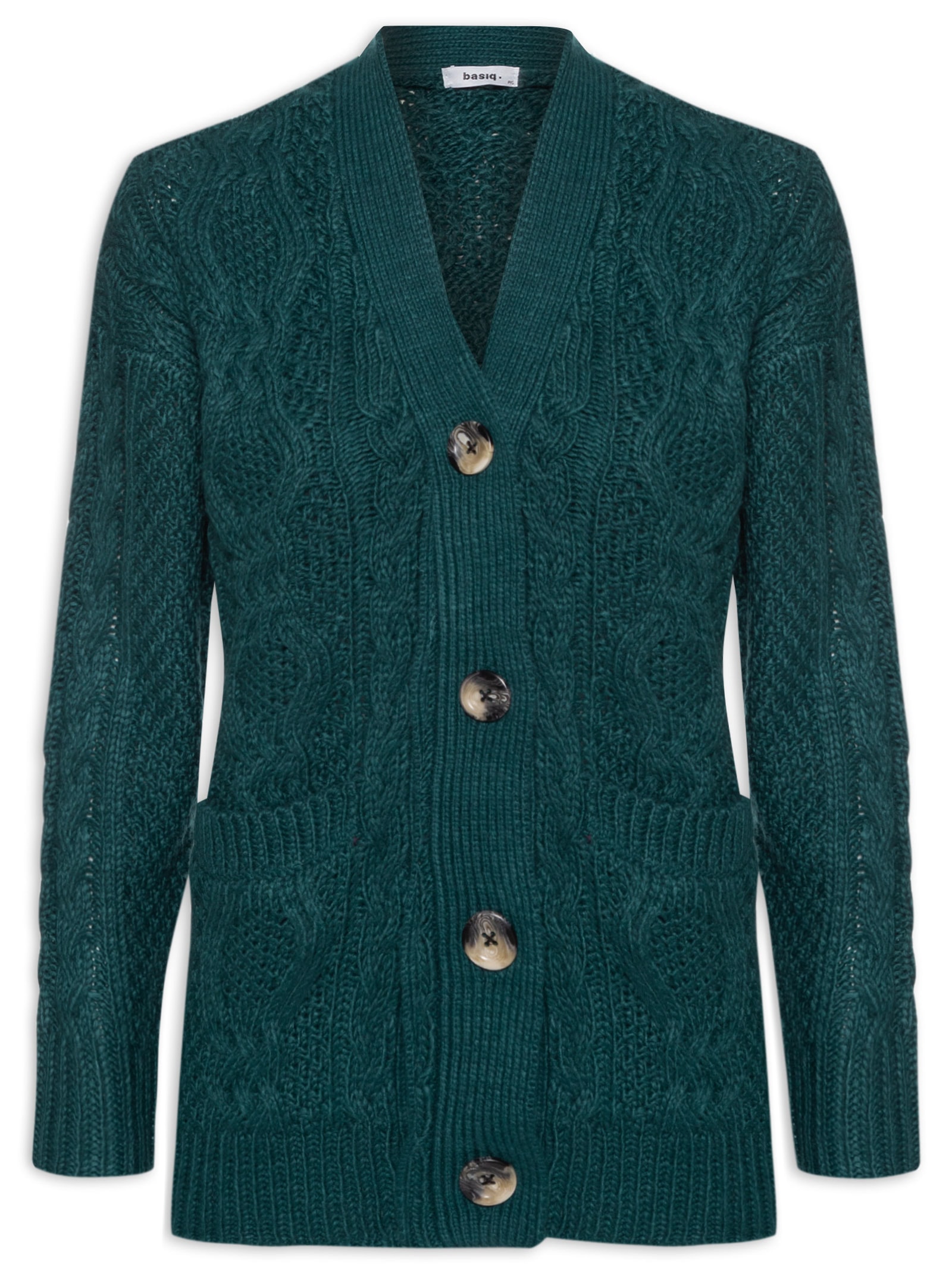 Cardigan Feminino Alongado Com Bolsos Frontais - Basiq - Verde
