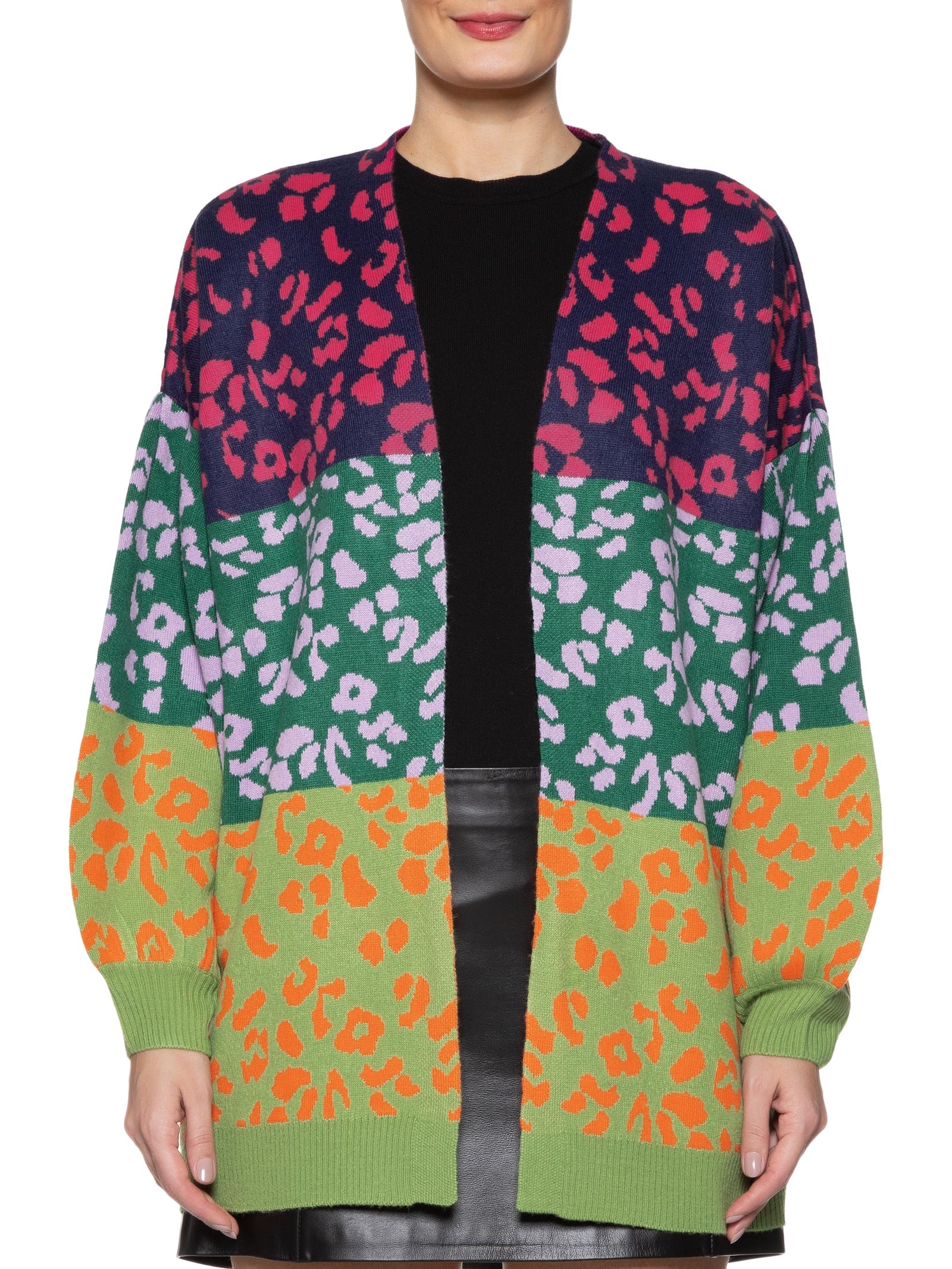 Market 33 - Cardigan Feminino Animal Print Colorido - Verde