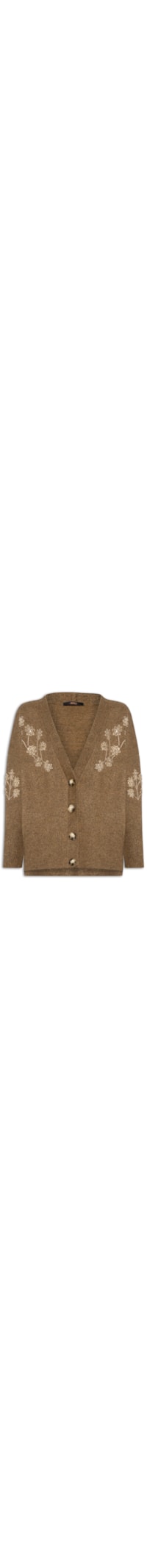 Cardigan Feminino Bordado Gola V De Tricot - Marrom