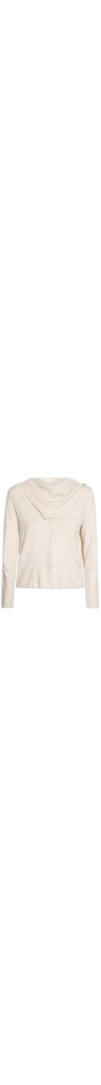 Cardigan Feminino com Botões e Cachecol em Tricot - Bege