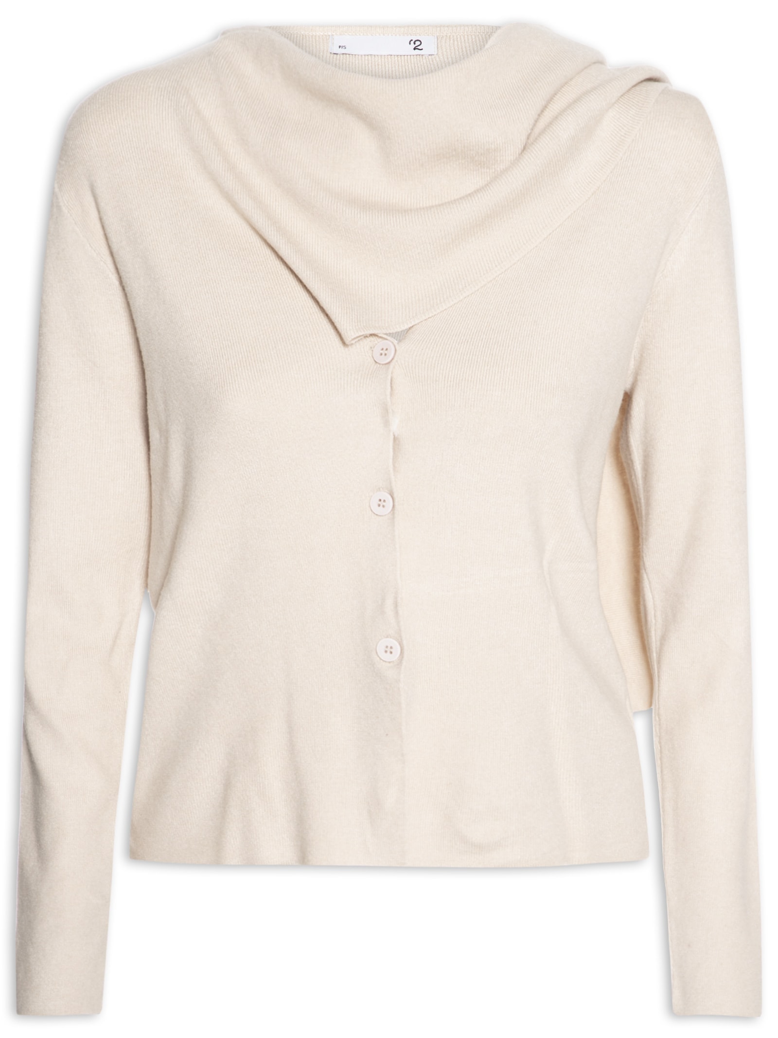 Cardigan Feminino com Botões e Cachecol em Tricot Bege '2Essential
