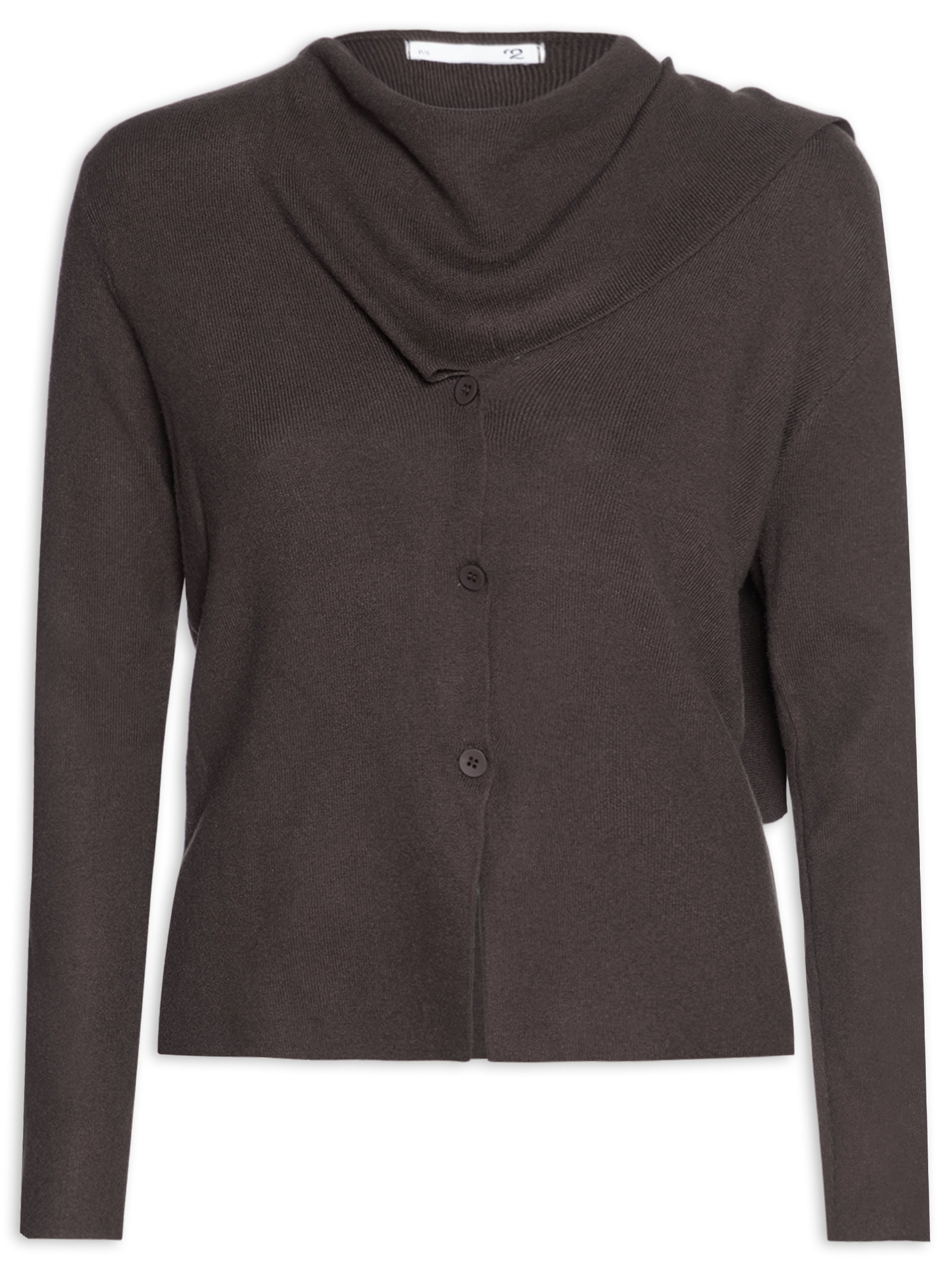 Cardigan Feminino com Botões e Cachecol em Tricot Marrom '2Essential