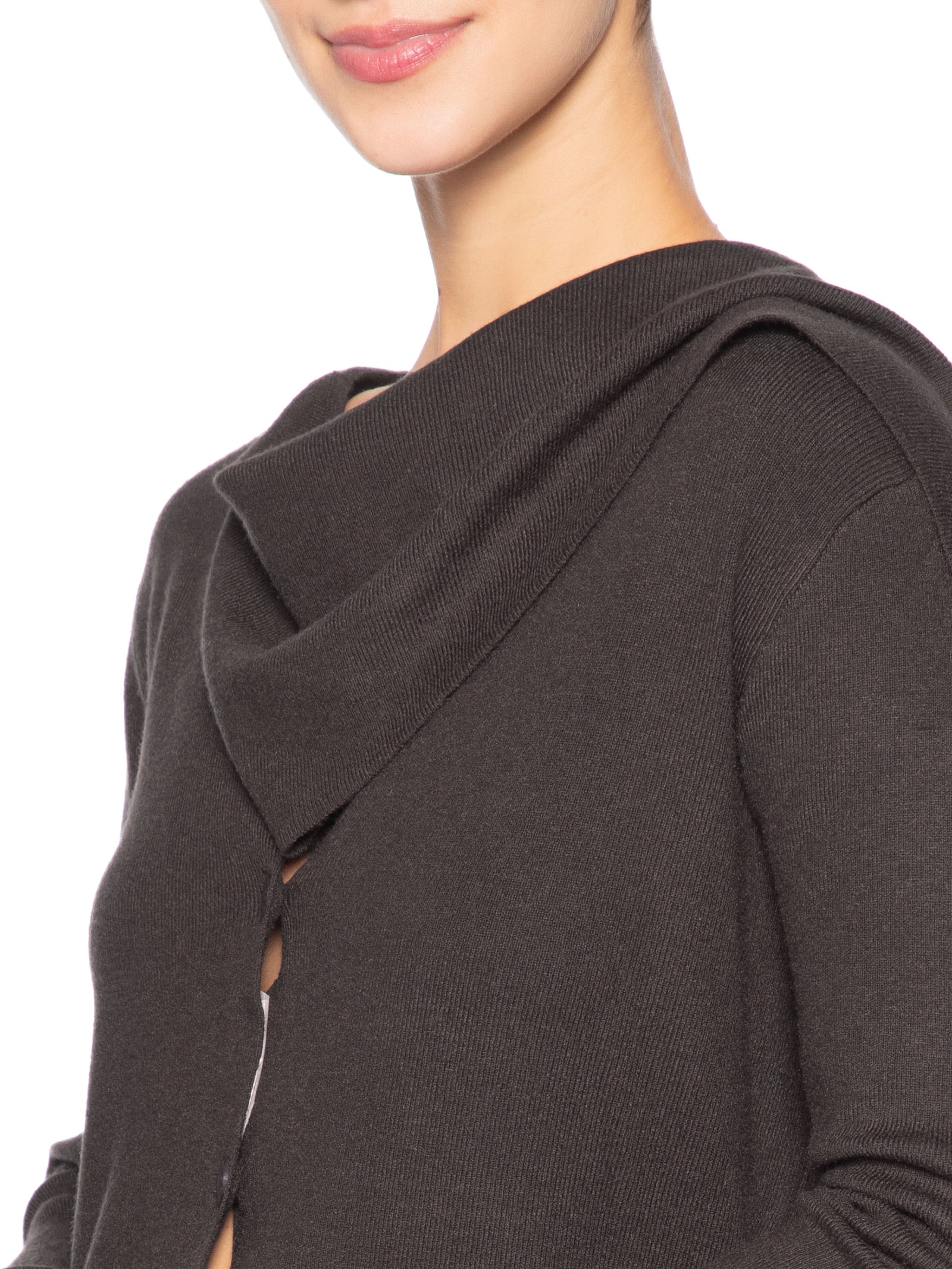 Cardigan Feminino com Botões e Cachecol em Tricot Marrom '2Essential