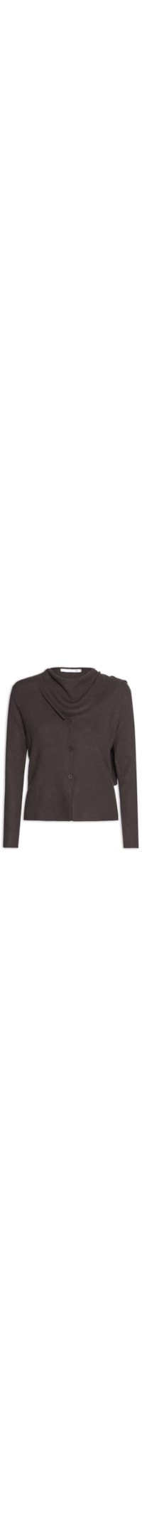 Cardigan Feminino com Botões e Cachecol em Tricot - Marrom