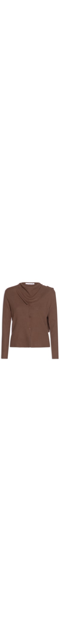 Cardigan Feminino com Botões e Cachecol em Tricot - Marrom