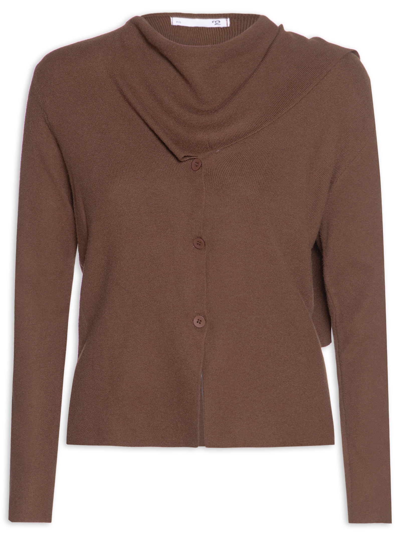 Cardigan Feminino com Botões e Cachecol em Tricot Marrom '2Essential