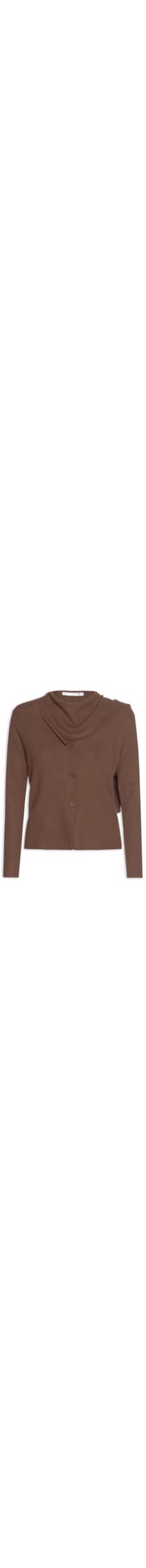 Cardigan Feminino com Botões e Cachecol em Tricot - Marrom