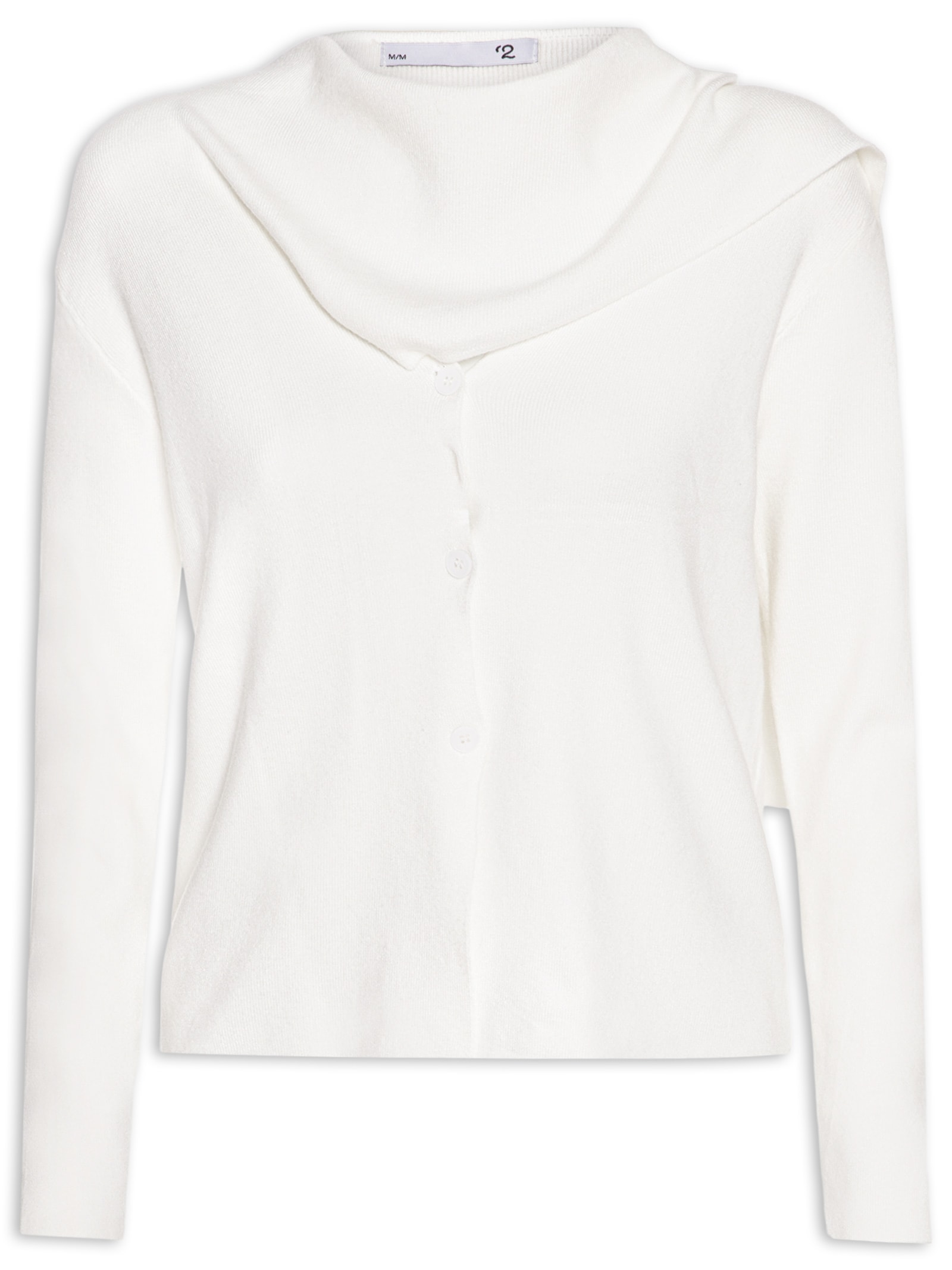 Cardigan Feminino com Botões e Cachecol em Tricot Off White '2Essential