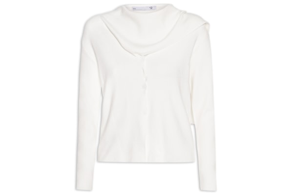 Cardigan Feminino com Botões e Cachecol em Tricot - Off White