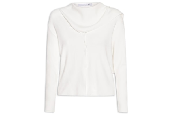 Cardigan Feminino com Botões e Cachecol em Tricot - Off White