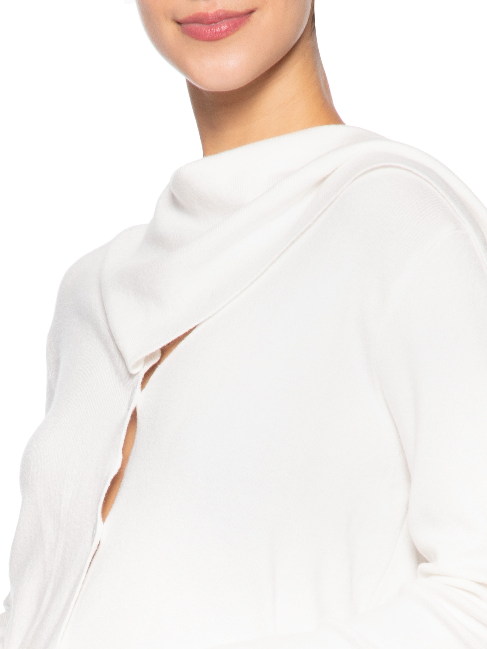 Cardigan Feminino com Botões e Cachecol em Tricot Off White '2Essential