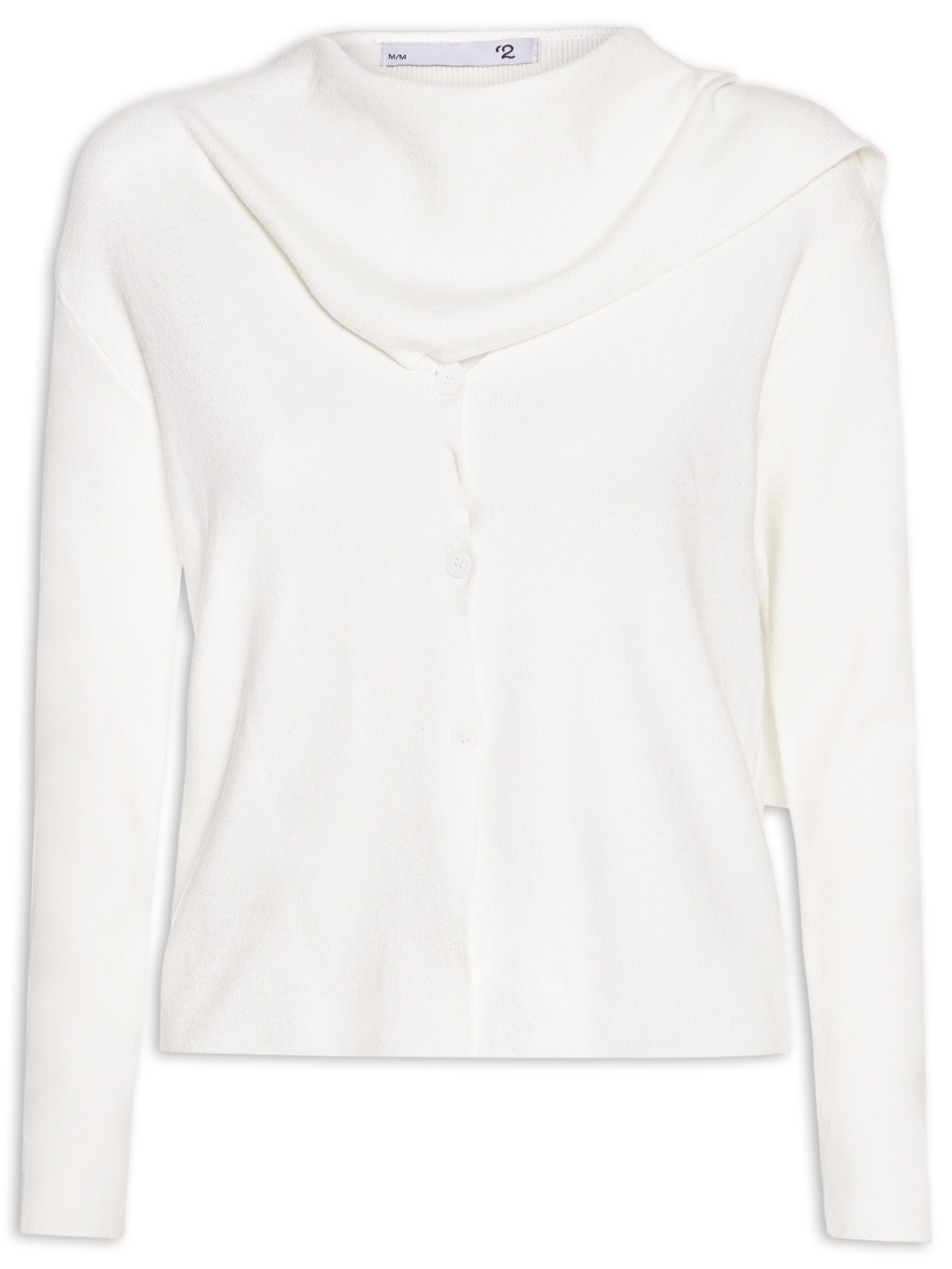 Cardigan Feminino com Botões e Cachecol em Tricot Off White '2Essential