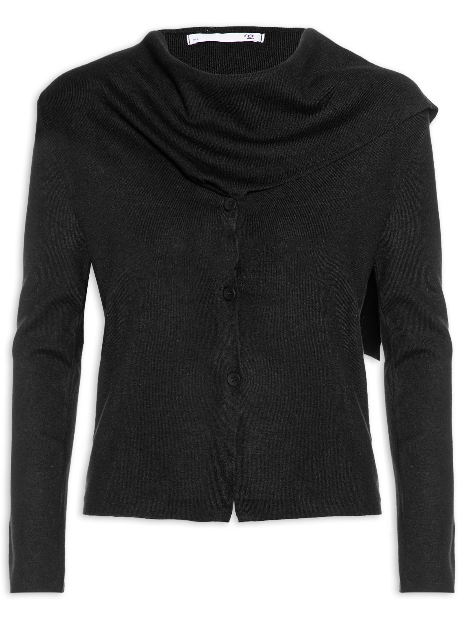 Cardigan Feminino com Botões e Cachecol em Tricot Preto '2Essential