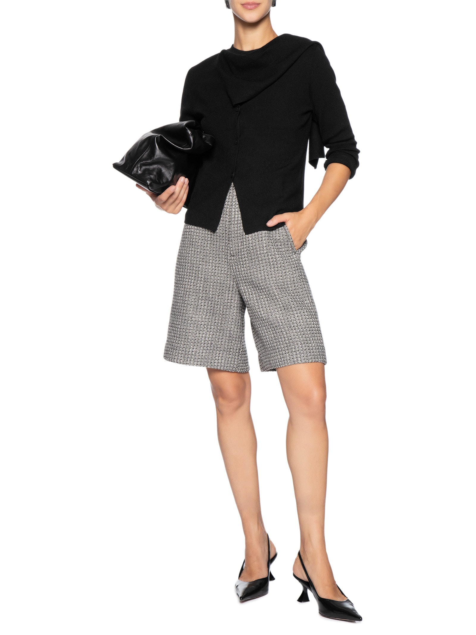 Cardigan Feminino com Botões e Cachecol em Tricot Preto '2Essential