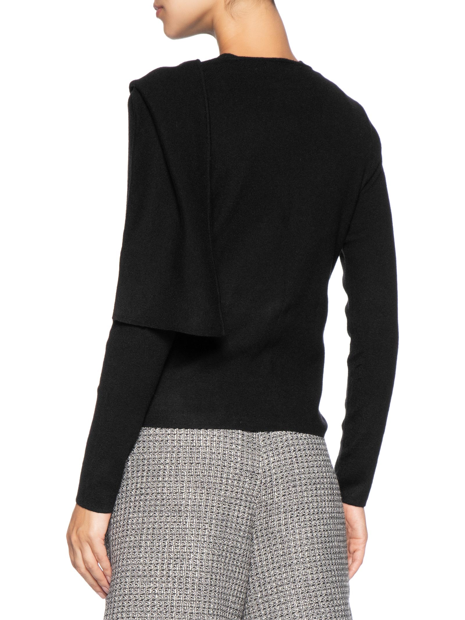 Cardigan Feminino com Botões e Cachecol em Tricot Preto '2Essential