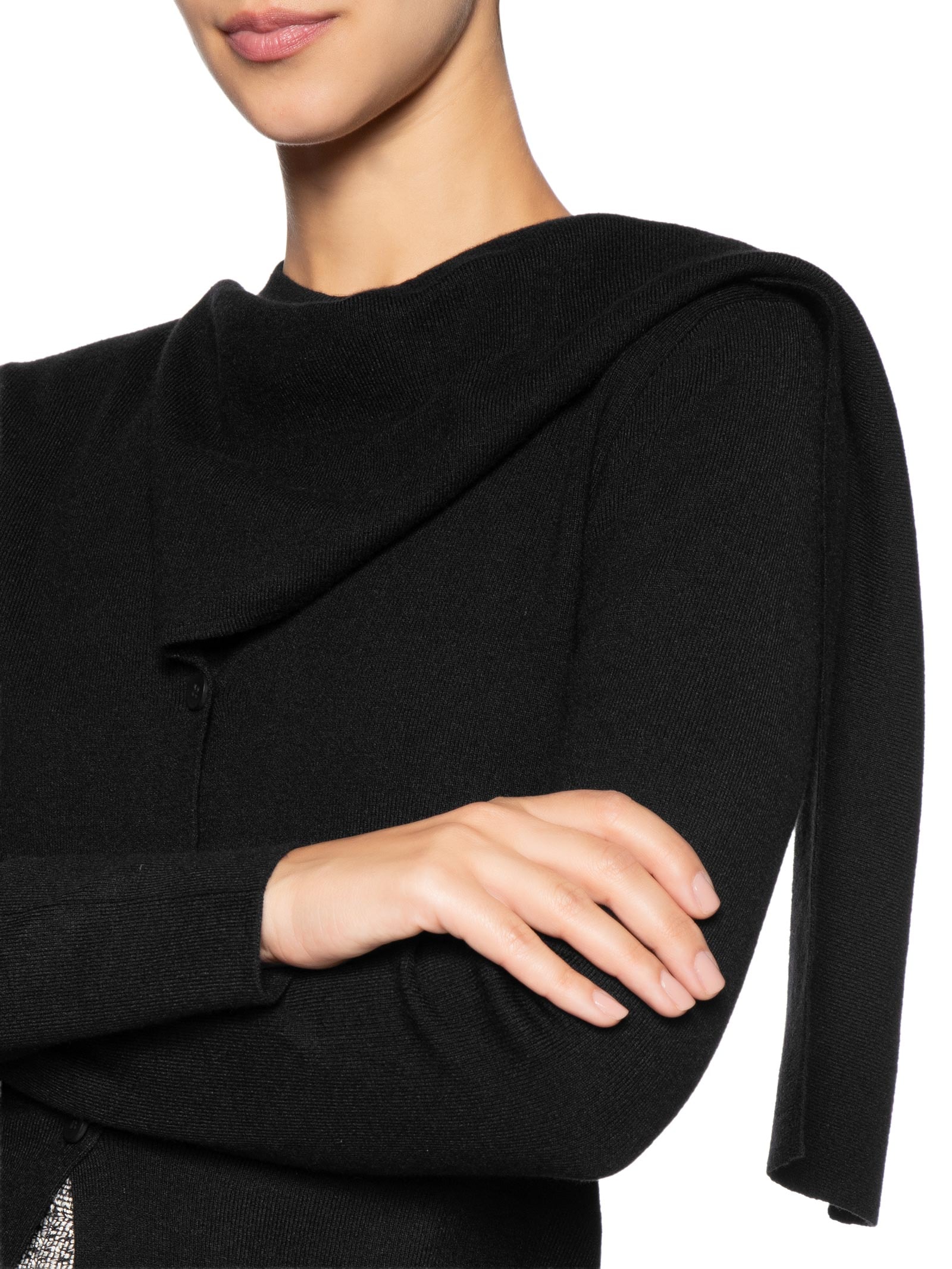 Cardigan Feminino com Botões e Cachecol em Tricot Preto '2Essential