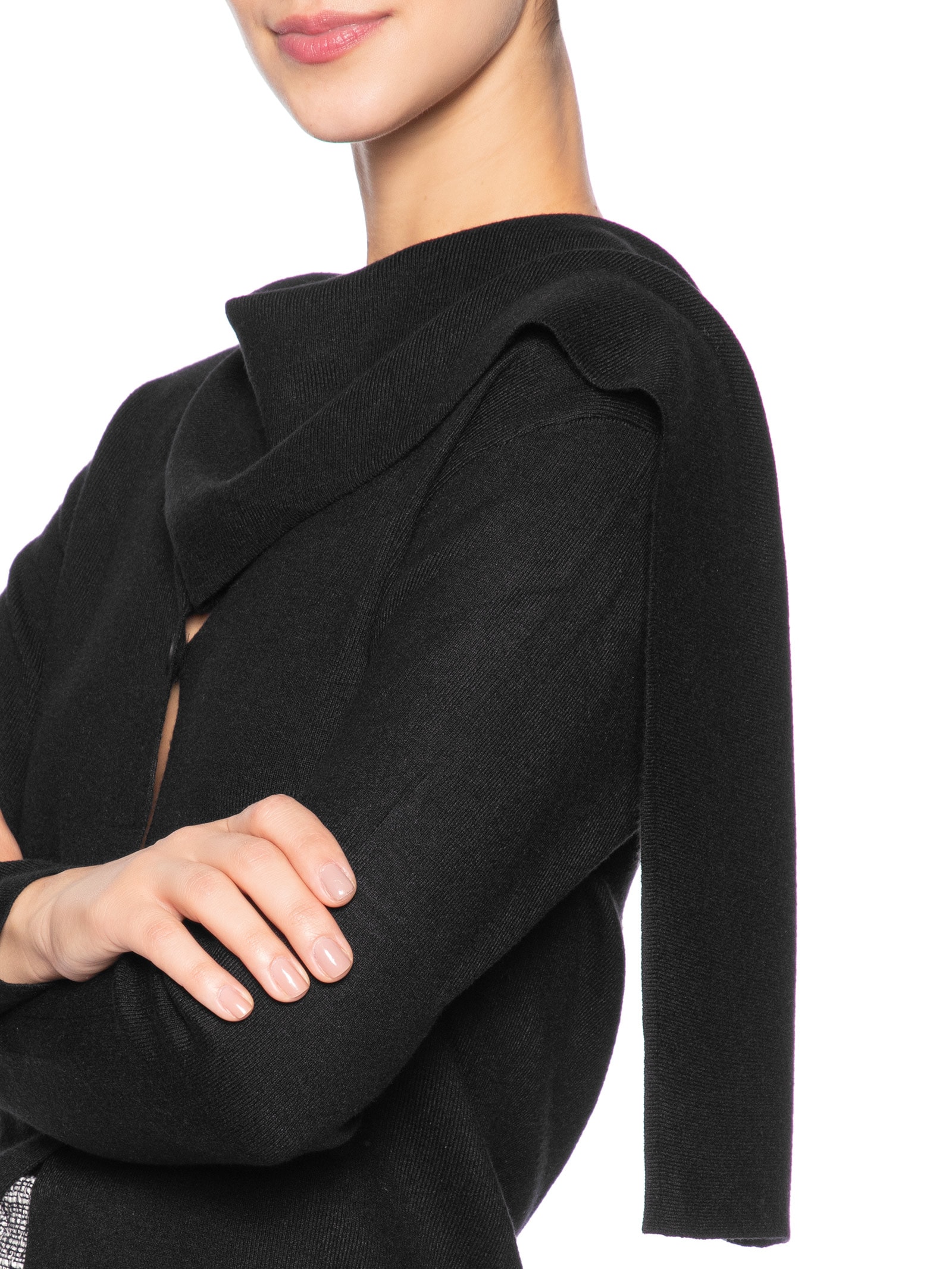 Cardigan Feminino com Botões e Cachecol em Tricot Preto '2Essential