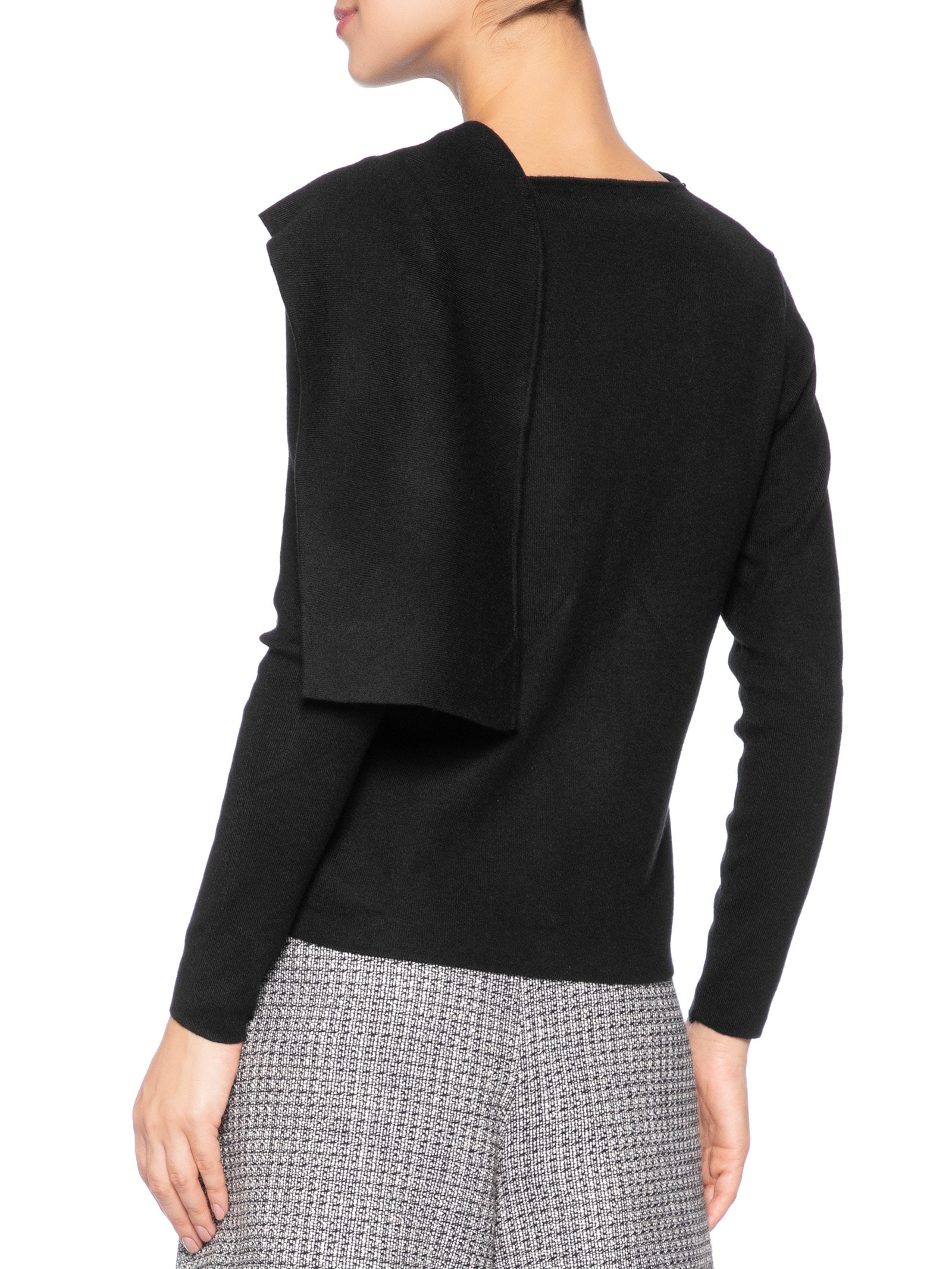 Cardigan Feminino com Botões e Cachecol em Tricot Preto '2Essential