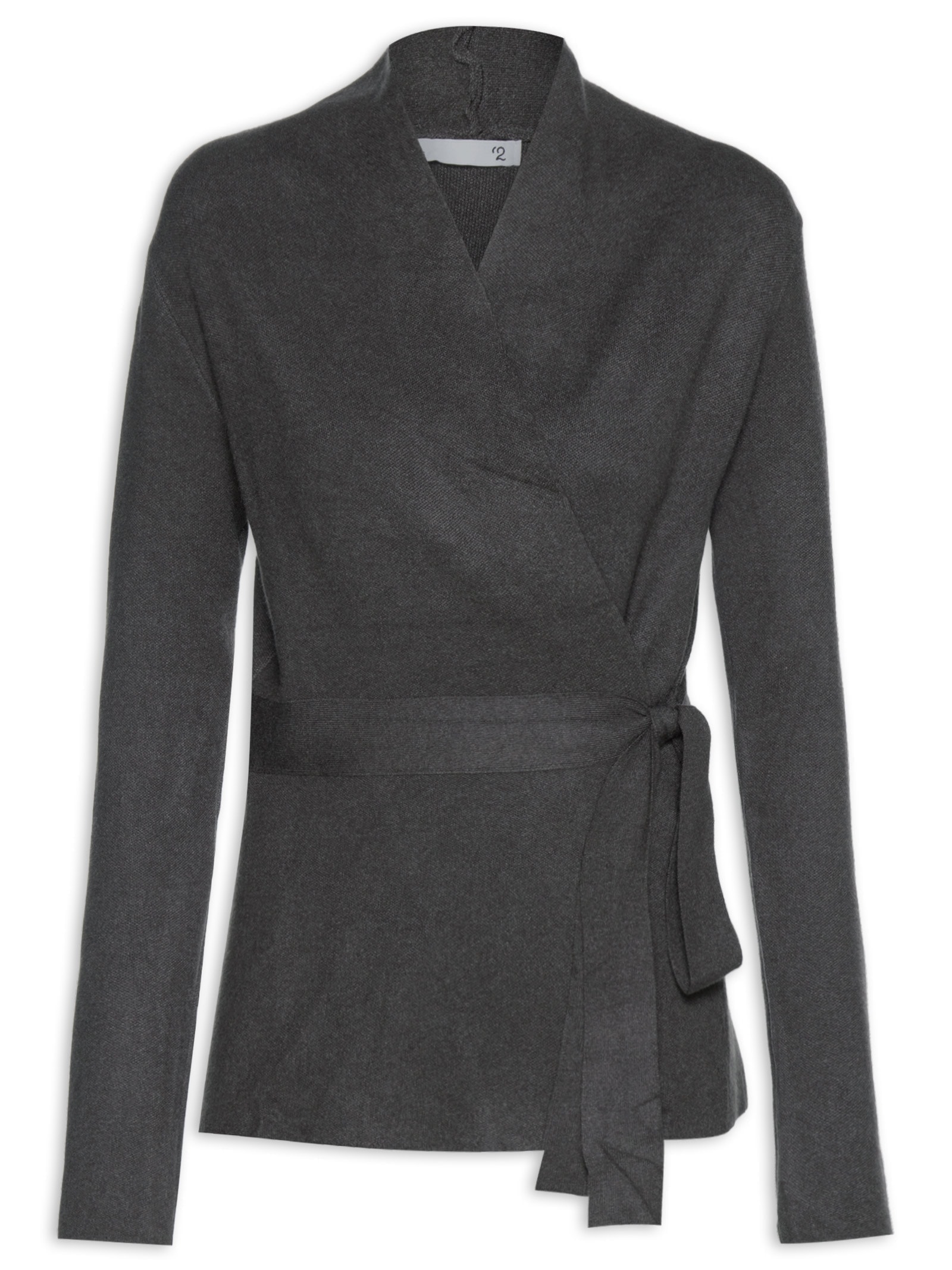 Cardigan Feminino Com Cinto Em Tricot Cinza '2Essential