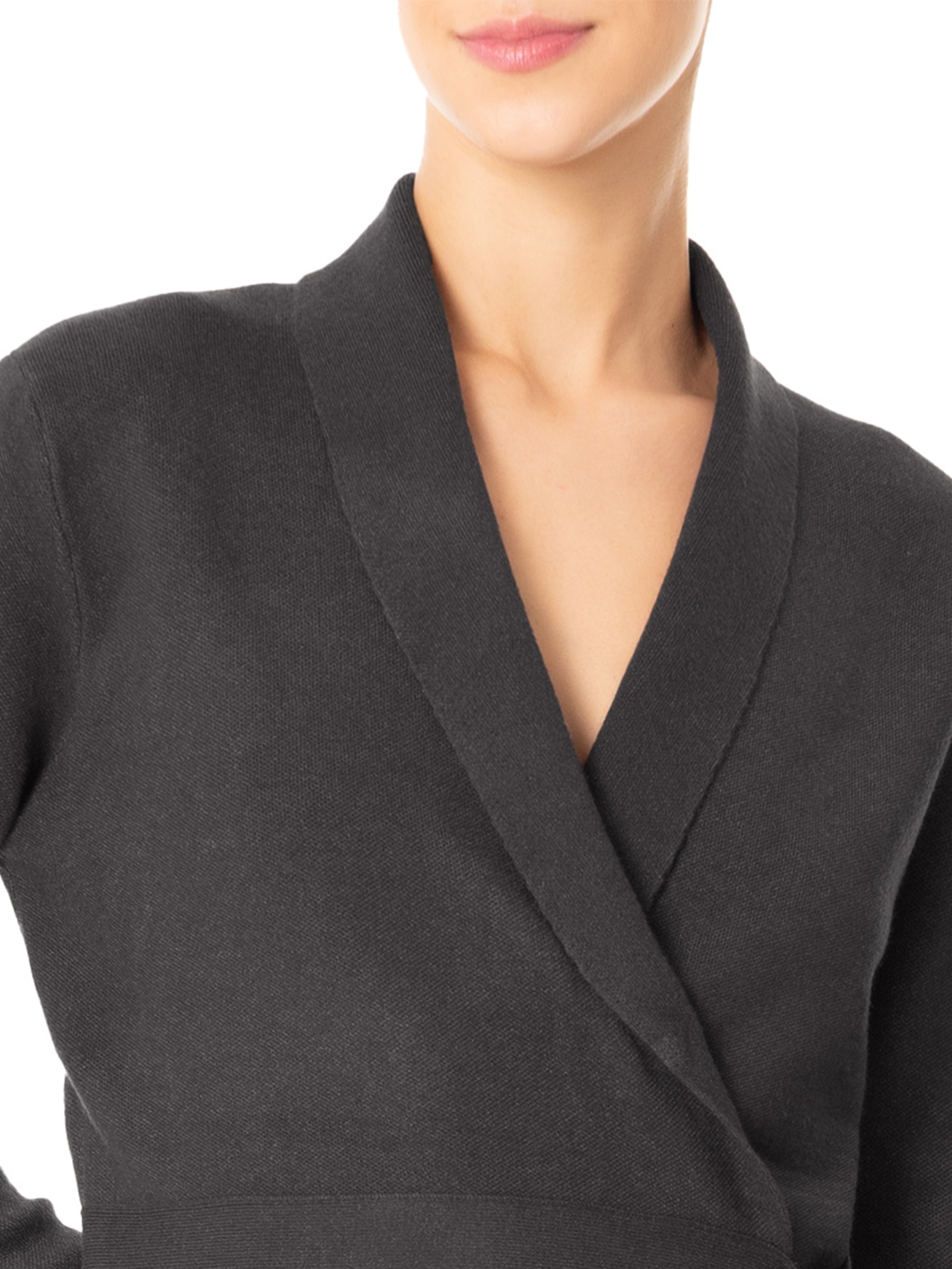 Cardigan Feminino Com Cinto Em Tricot Cinza '2Essential