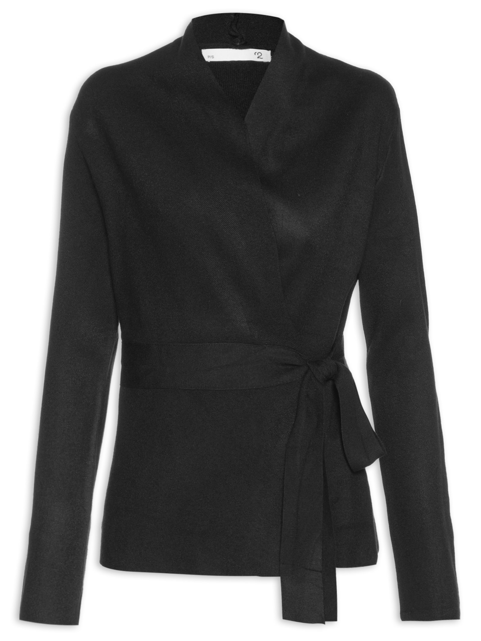 Cardigan Feminino Com Cinto Em Tricot Preto '2Essential