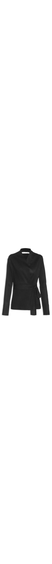 Cardigan Feminino Com Cinto Em Tricot - Preto
