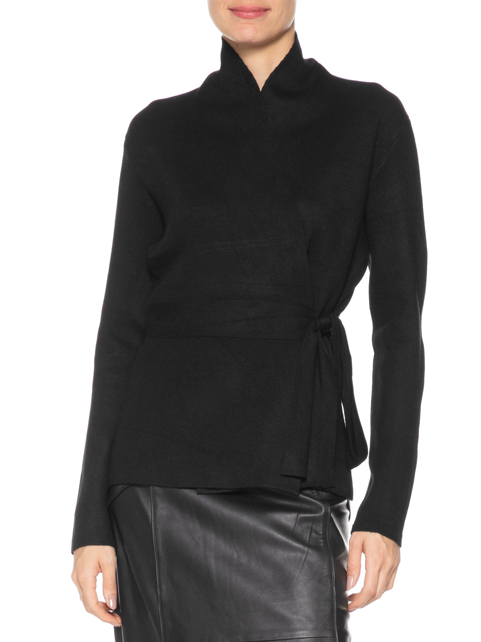 Cardigan Feminino Com Cinto Em Tricot Preto '2Essential