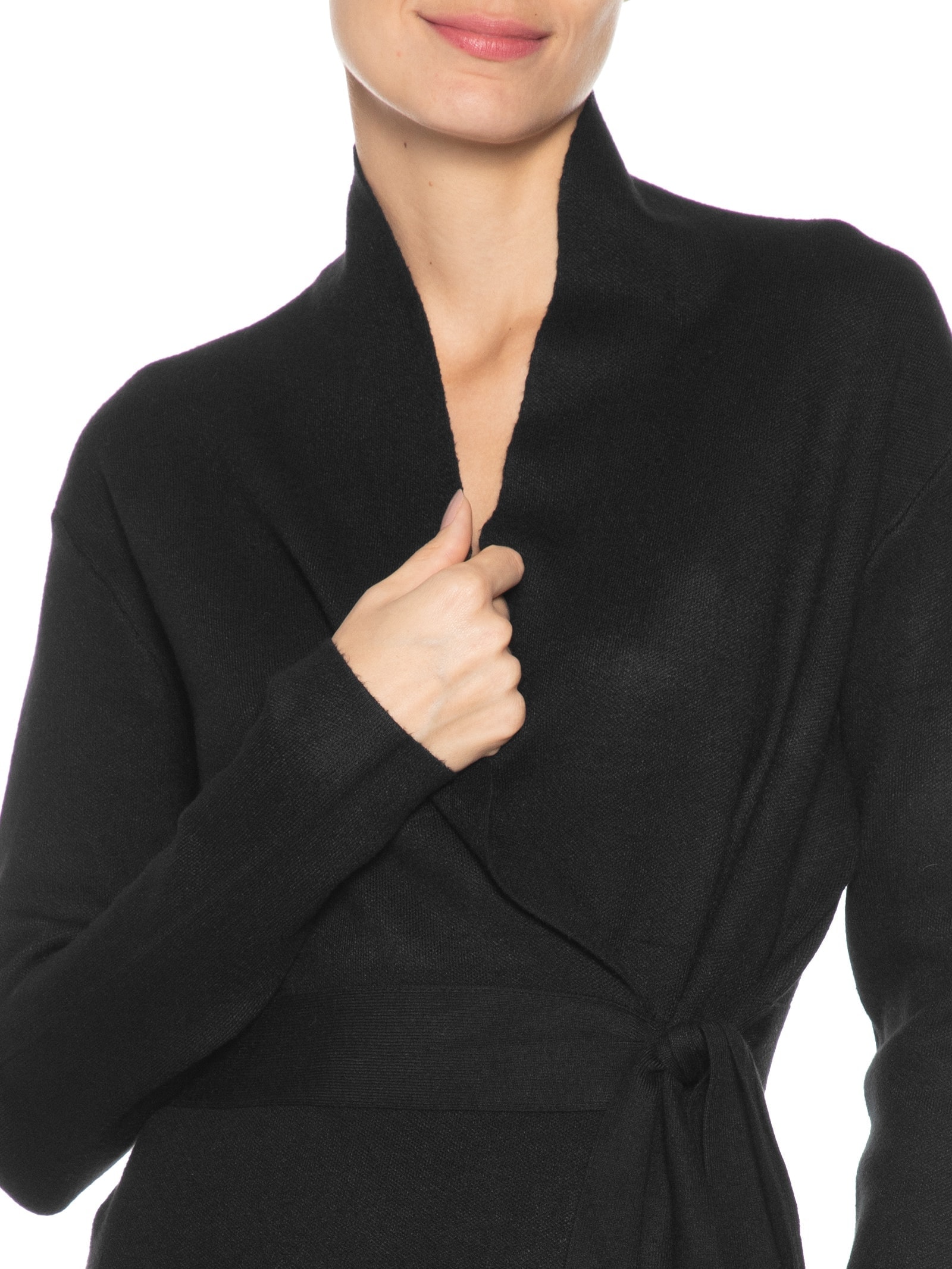 Cardigan Feminino Com Cinto Em Tricot Preto '2Essential