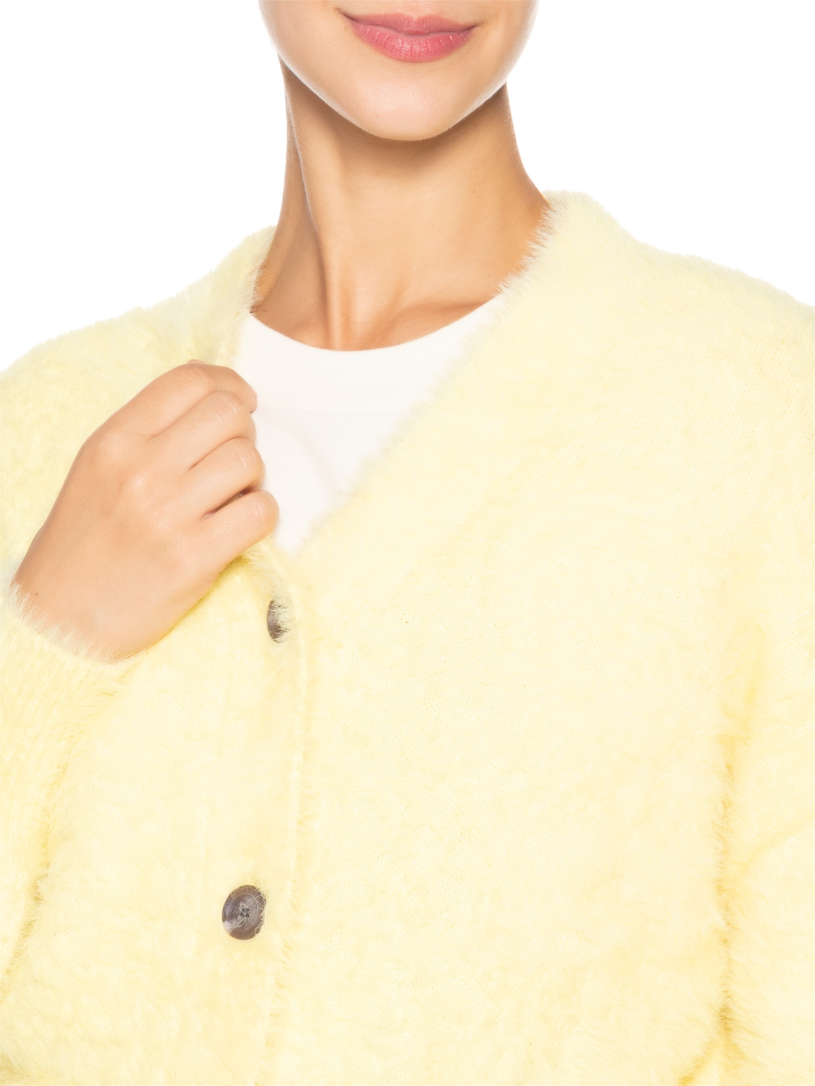Cardigan Feminino Curto Pelinho Amarelo Farm