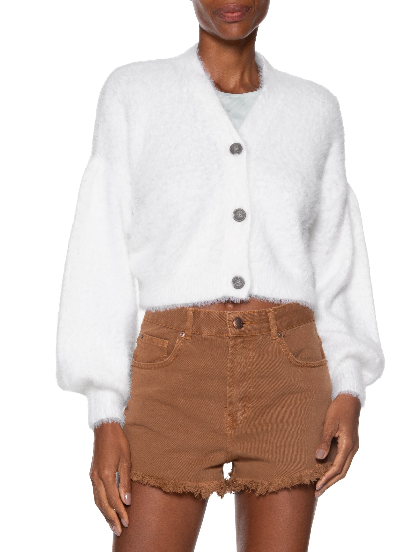 Cardigan Feminino Curto Pelinho Branco Farm