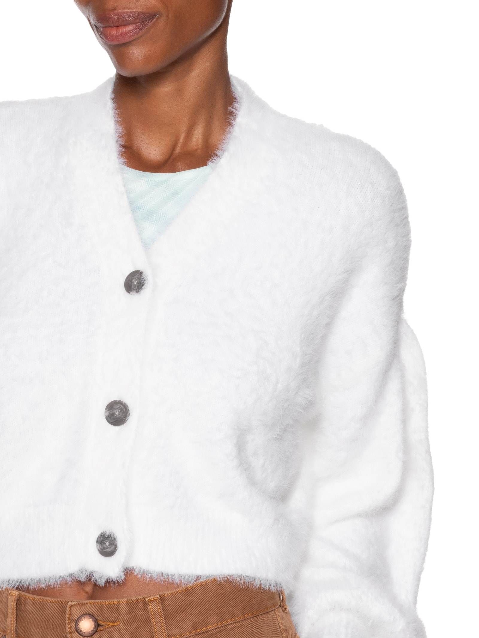 Cardigan Feminino Curto Pelinho Branco Farm