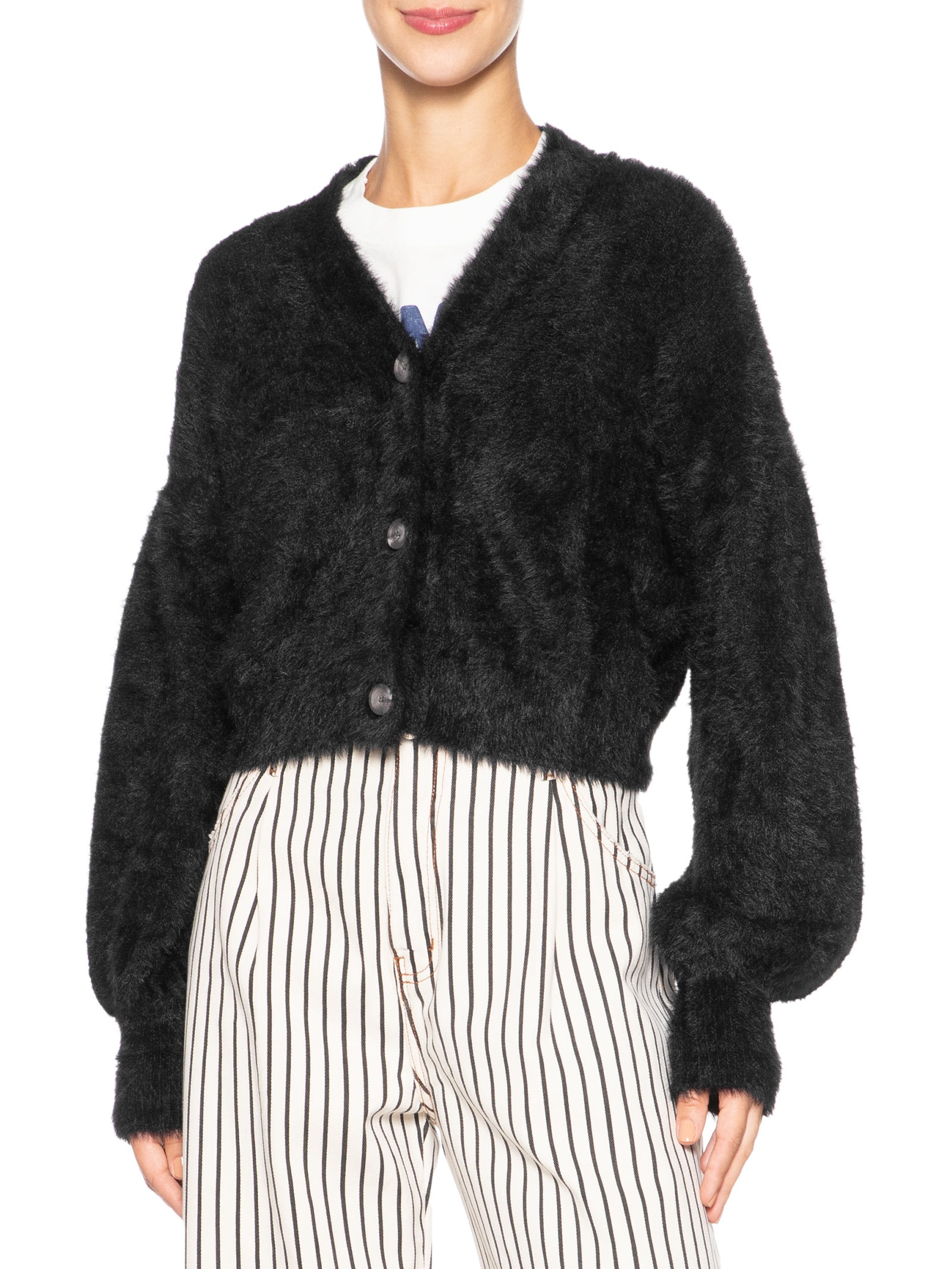 Cardigan Feminino Curto Pelinho Preto Farm