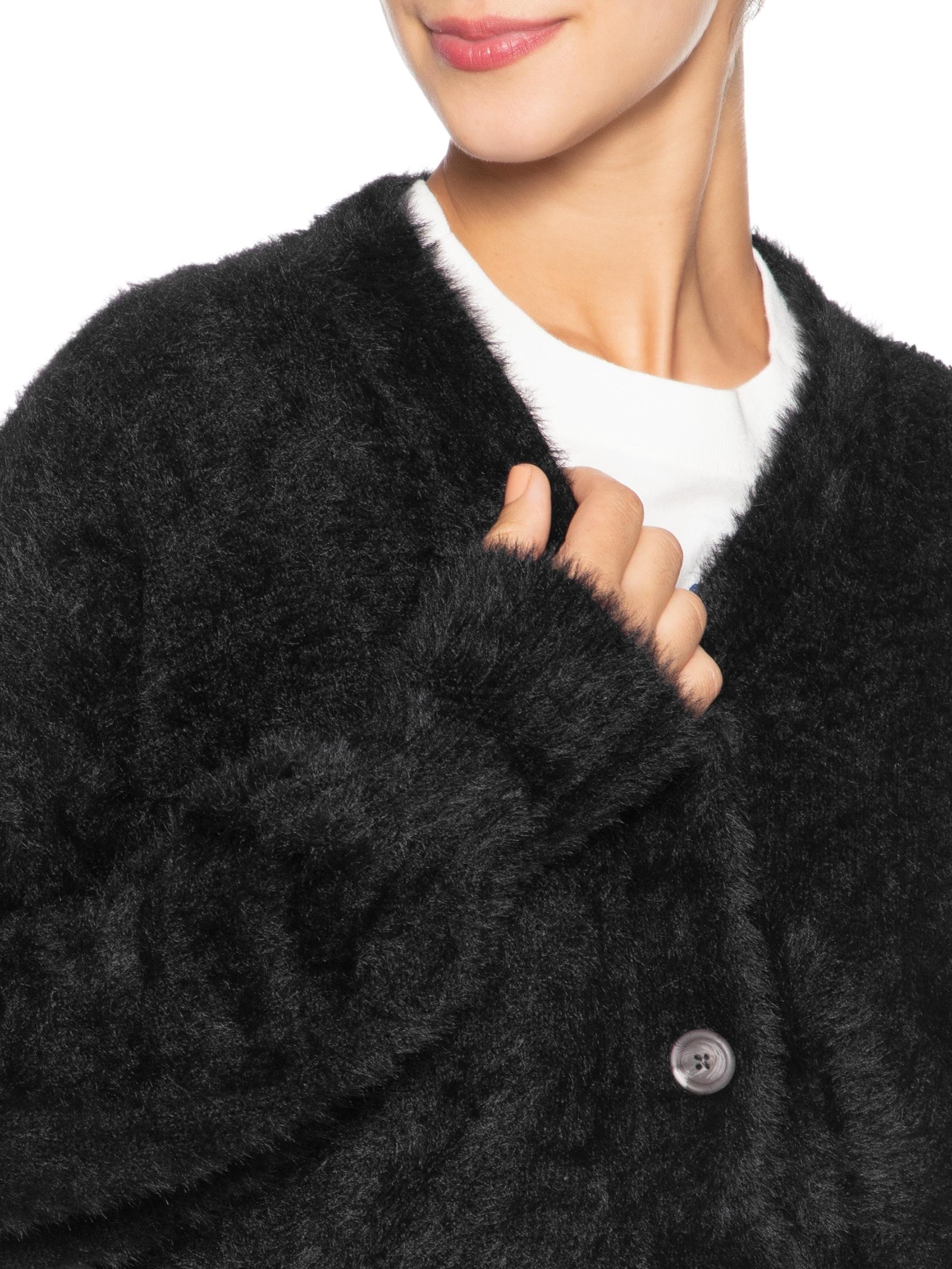 Cardigan Feminino Curto Pelinho Preto Farm