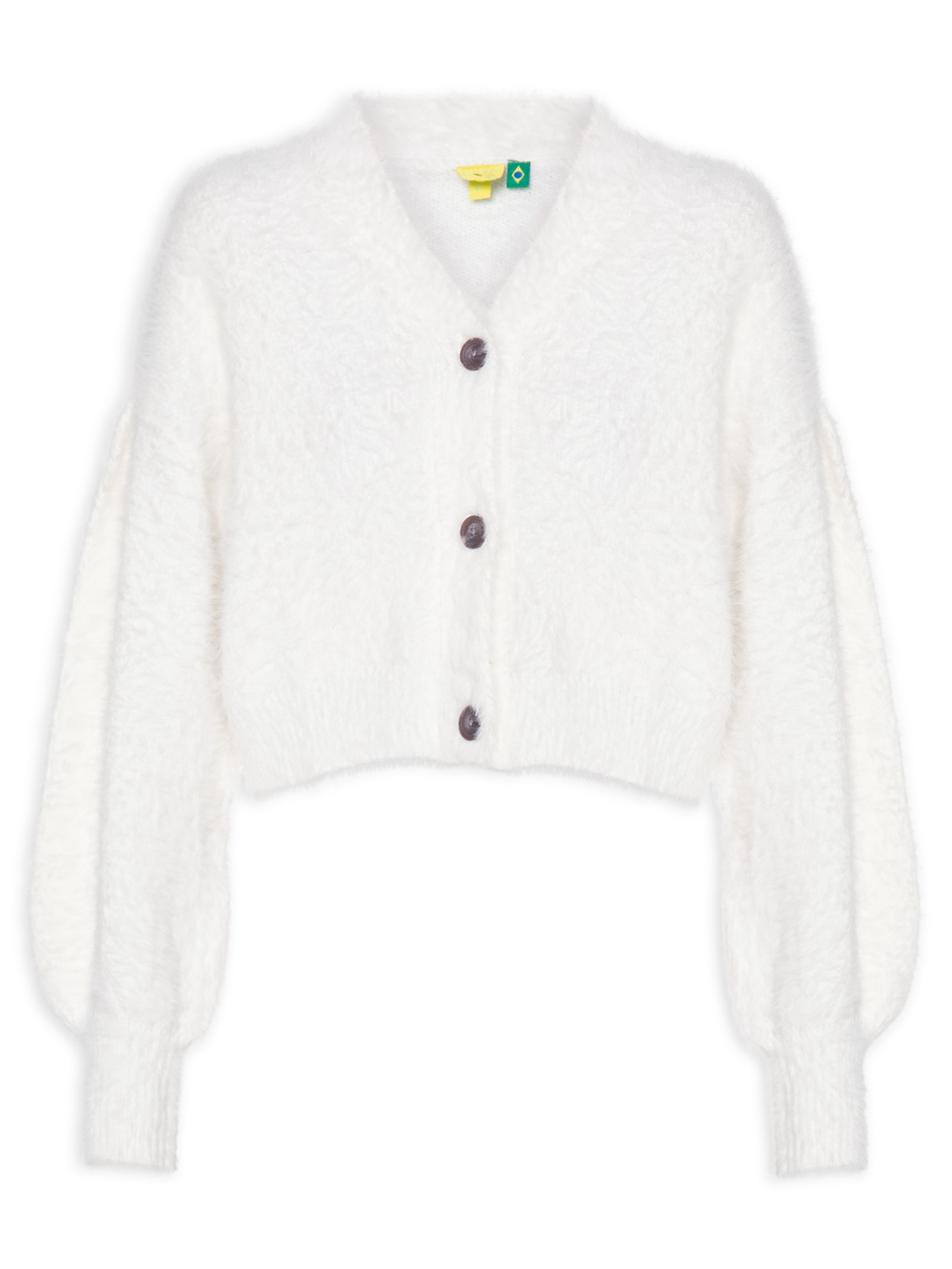 Cardigan Feminino Curto Pelinho Tricot Branco Farm
