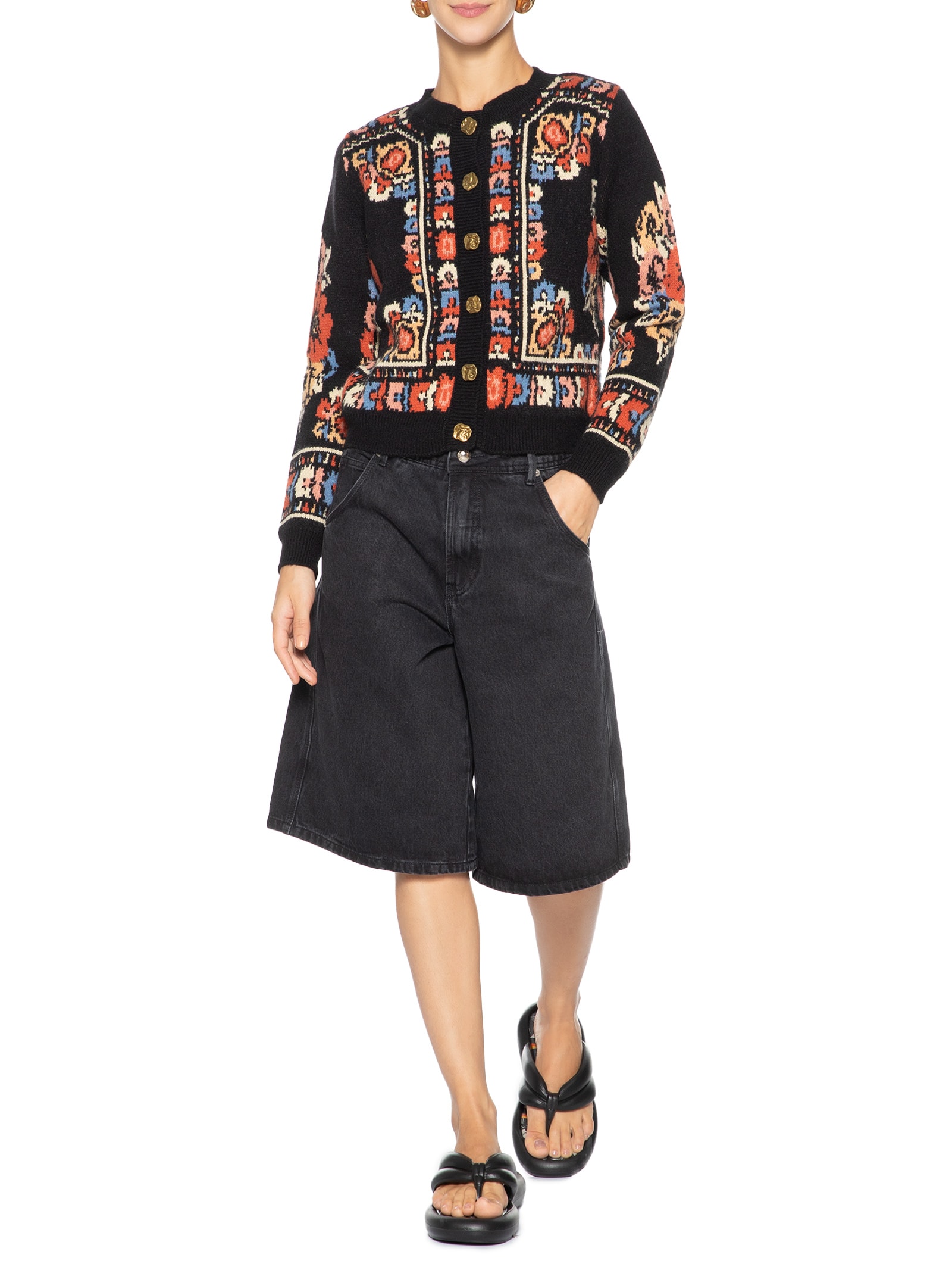 Cardigan Feminino Curto Tricot Antuerpia Preto Farm