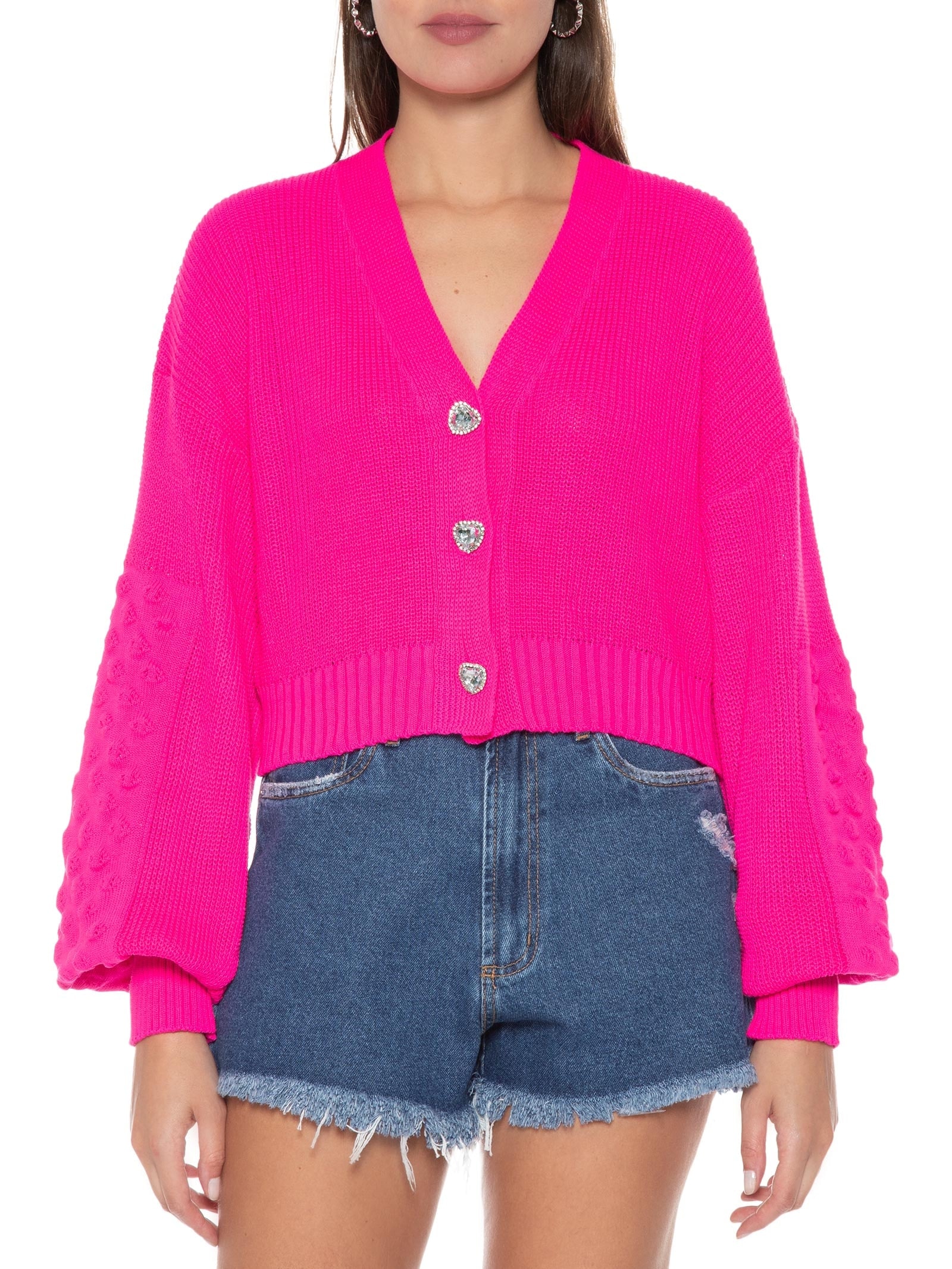 Cardigan Feminino De Tricot Cropped Rosa My Favorite Things